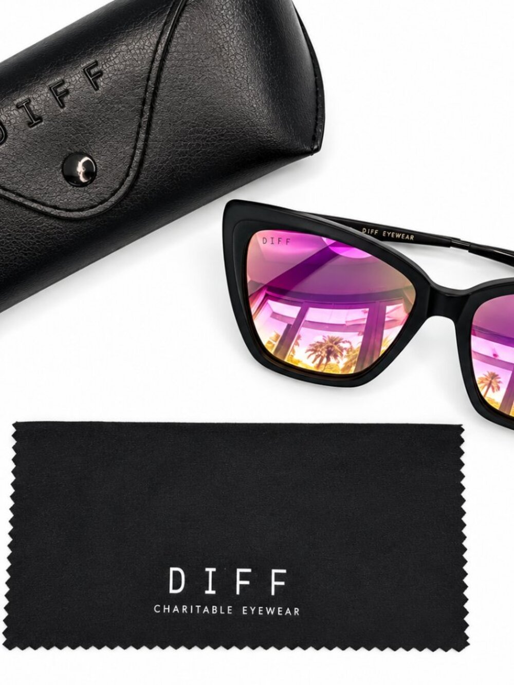 DIFF - Becky II | Matte Black Pink Mirror Polarized Cat Eye Sunglasses w/ case